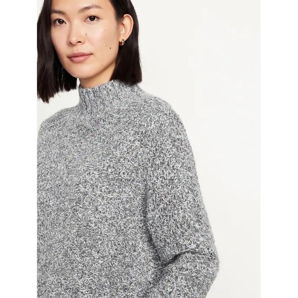 OLD NAVY L Mock Neck Textured Knit Sweater Women Gray Sustainable Cozy Cabincore